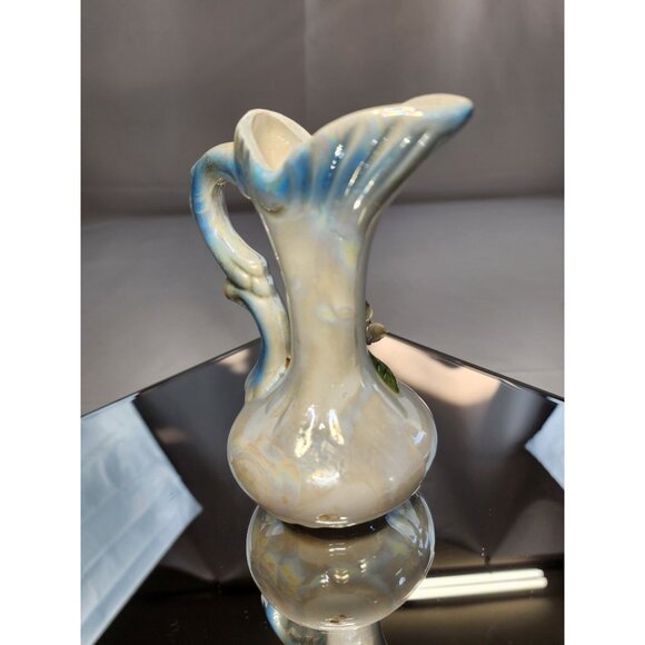 Vintage Lusterware Pitcher Blue & White Pearlescent Iridescent Beautiful Rose - Picture 4 of 7